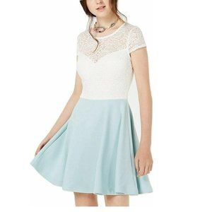B Darlin Juniors' Bow-Back Colorblocked Dress Light Sage/Ivory 1/2